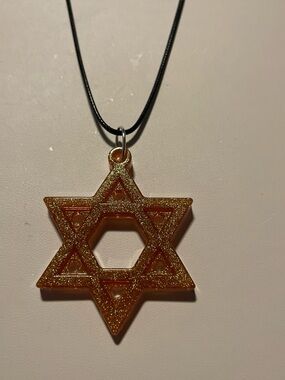 Sparkling Star of David Pendant Necklace - Gold Glitter